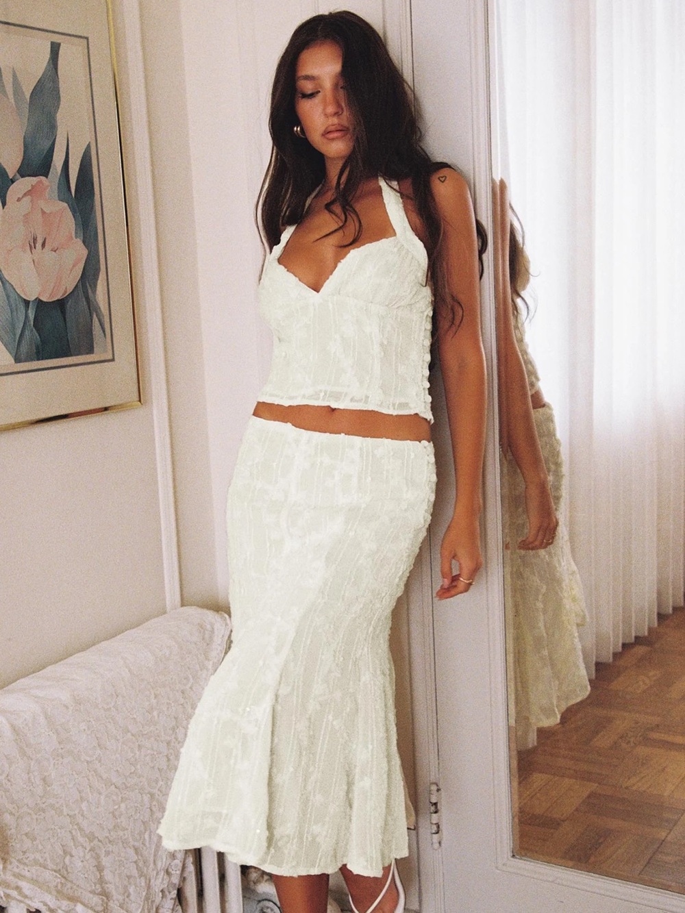 Princess Polly Aspyn Midi Skirt Set- White/Light Yellow - Picture 3 of 3